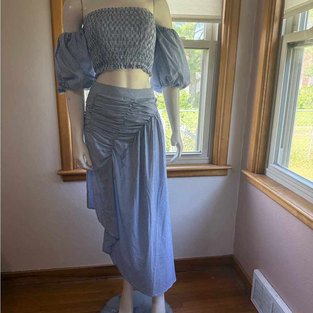 Blue Off-Shoulder Skirt Set